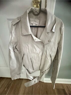 Adam Levine Collection Cream Leather Moto Jacket